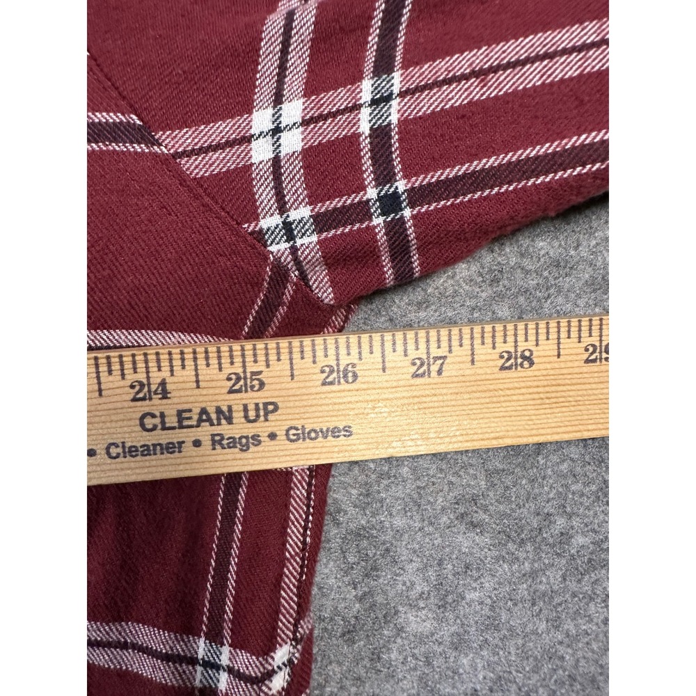 Wrangler Mens Flannel Shirt Jacket Sherpa Lined Plaid Button Up Maroon White - Picture 3 of 5